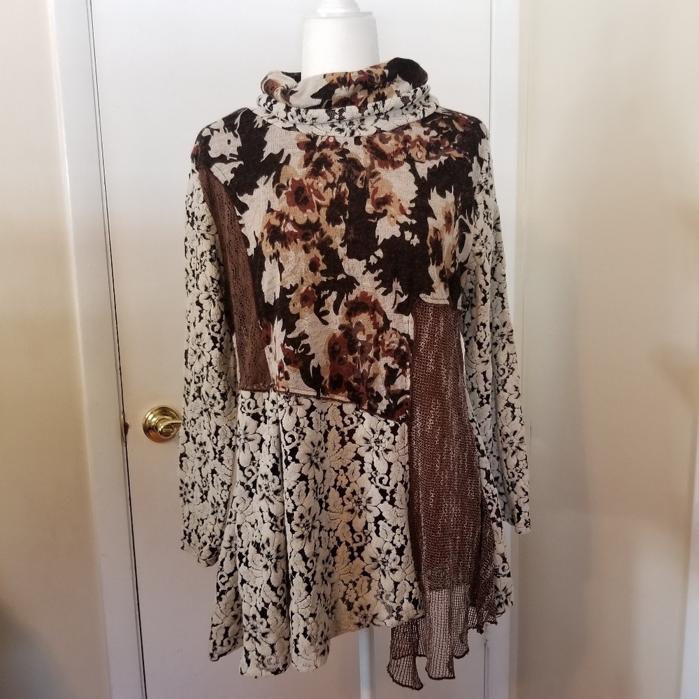 Womens Feratelli brown med cowl neck tunic sweater